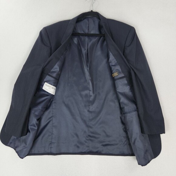Albert Nipon Jacket Mens 46R Navy Blue Pinstripe Parisian Wool Blazer Suit Coat - Picture 11 of 16